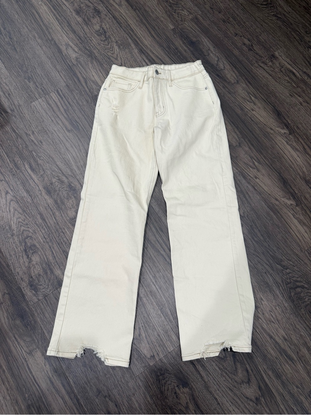 Girl's High-Rise Straight Leg Jeans in Cream